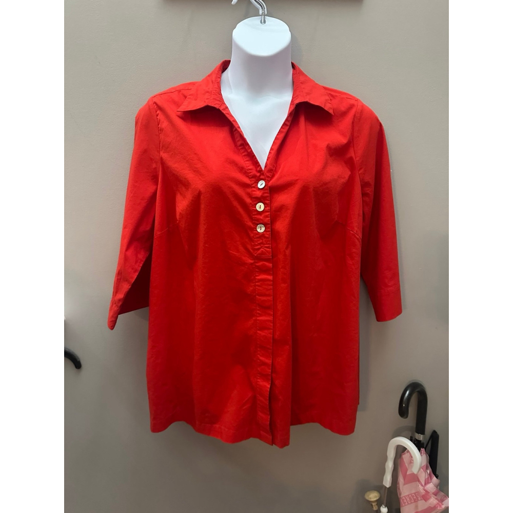 Zac & Rachel Womens 2X Red V-Neck Classic Foldover Collar Quarter Sleeve